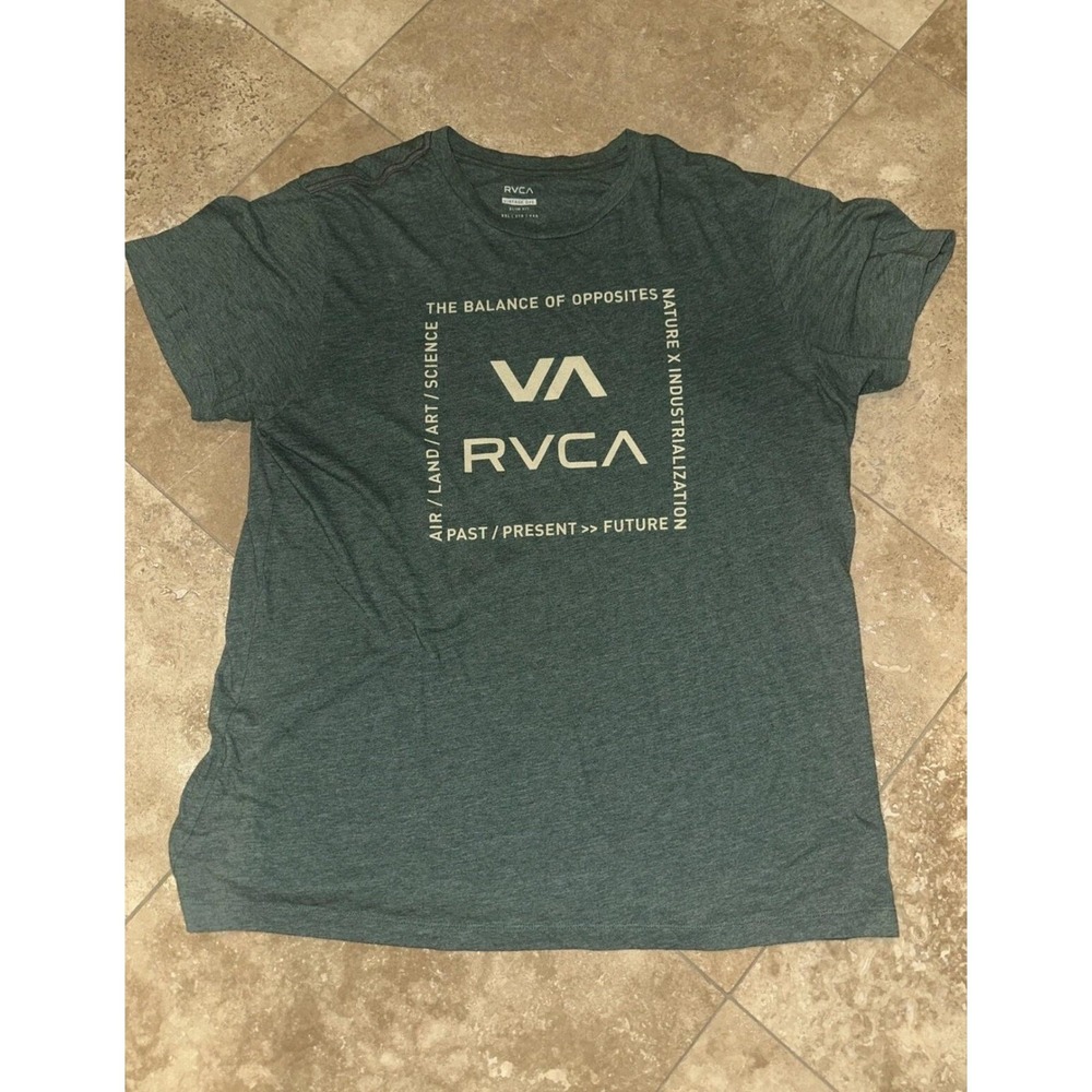 RVCA Shirt Mens 2XL Green Vintage Dye Slim Fit Balance of Opposites Graphic
